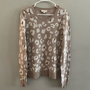 LOFT Women's tan and Cream Patterned Sweater